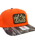 R880 Blaze Orange / Mossy Oak Bottomland Camo Twill w/ Camo Patch