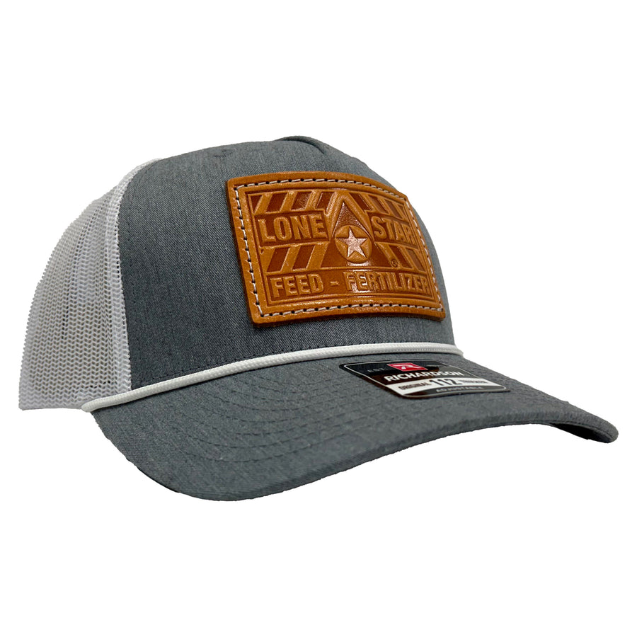 Heather Grey/White Rope Hat w/ Leather Patch