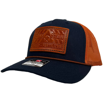 Navy/Dark Orange Rope Hat w/ Leather Patch