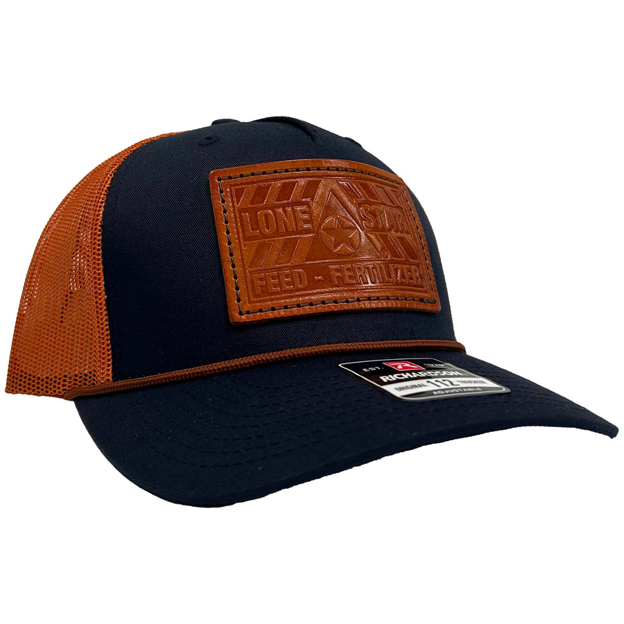 Navy/Dark Orange Rope Hat w/ Leather Patch